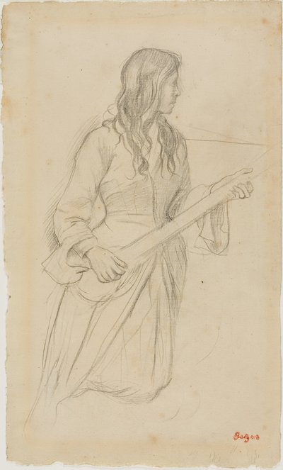 Mandolin játszó fiatal nő, Mlle portréja. Fiocre a "La Source" balettben alkotó: Edgar Degas