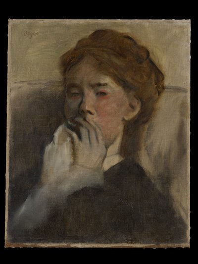 Fiatal nő a szájára tett kézzel alkotó: Edgar Degas