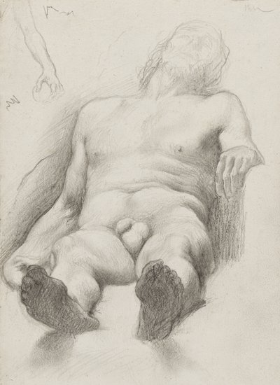Tanulmány – fekvő meztelen férfi, 1856-58 (grafit krémszínű papíron) alkotó: Edgar Degas