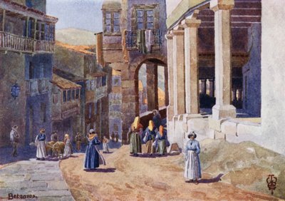 Észak-Spanyolország: Betanzos, A Colonnaded Calle (színes litho) alkotó: Edgar T. A. Wigram