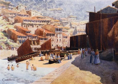 Észak-Spanyolország: Cudillero, The Harbour (színes litho) alkotó: Edgar T. A. Wigram