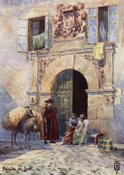 Észak-Spanyolország: Leon, An Old Palace Doorway (színes litho) alkotó: Edgar T. A. Wigram
