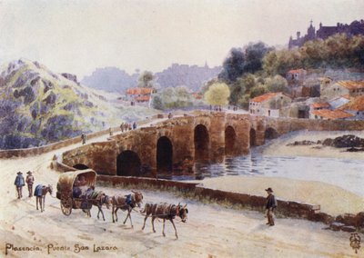 Észak-Spanyolország: Plasencia, Szent László híd (színes litho) alkotó: Edgar T. A. Wigram