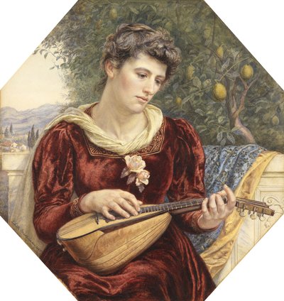 Touching the Strings, 1886 (ceruza, wc, testszín és gumiarábik, kikarcolással) alkotó: Edith Martineau