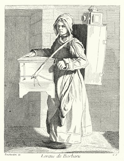 Hordó orgonajátékos (metszet) alkotó: Edmé (after) Bouchardon