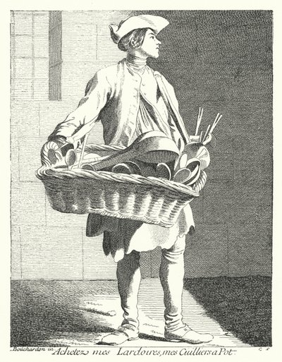 Serpenyőim és kanalaim vásárlása (gravírozás) alkotó: Edmé (after) Bouchardon