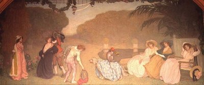 Fiatal lányok néznek egy szabadtéri színházat alkotó: Edmond-François Aman-Jean