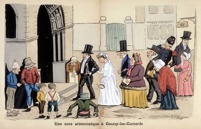 Lavrate rajzfilmje a francia társadalomról: arisztokrata esküvő Coussy les Cornardsban. 1880 alkotó: Edmond Lavrate