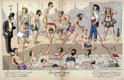 Lavrate rajzfilmje a francia társadalomról: nyilvános fürdők alkotó: Edmond Lavrate