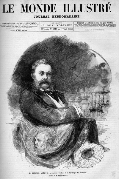 Chester Alan Arthur (1830-1886), az Egyesült Államok elnökének portréja. Edmond Morin metszete. Az egyik „The Illustrous World” 1279. október 1-jei alkotó: Edmond Morin