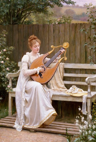 "Con Amore" Fiatal nő lírán játszik. Edward Blair Leighton (1853-1922) festménye 1895. alkotó: Edmund Blair Leighton