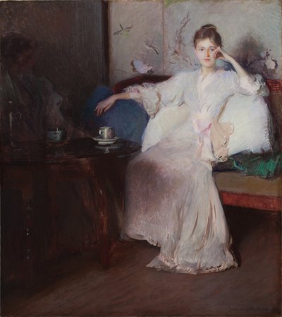 Rózsaszín és szürke elrendezés (délutáni tea) alkotó: Edmund Charles Tarbell