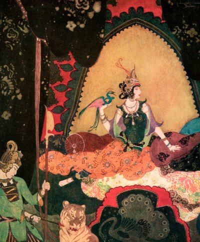 Layla egy madarat tartva Edmund Dulac-tól alkotó: Edmund Dulac