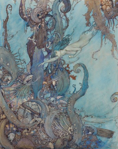A kis hableány, "A fényes folyadék puszta látványától rémülten hátráltak" alkotó: Edmund Dulac