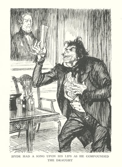 Illusztráció R. L. Stevenson The Strange Case of Dr. Jekyll  Mr. Hyde című könyvéhez (litográfia) alkotó: Edmund Joseph (after) Sullivan