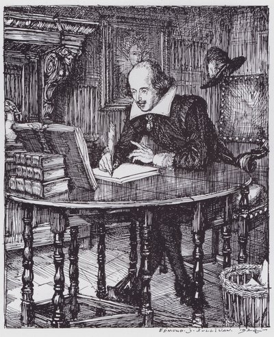 Shakespeare a dolgozószobájában (litho) alkotó: Edmund Joseph (after) Sullivan