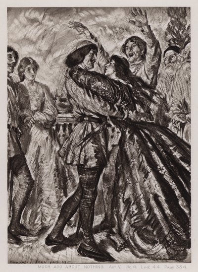 Sok háborgás a semmiért, V. felvonás, Sc 4 (litho) alkotó: Edmund Joseph Sullivan