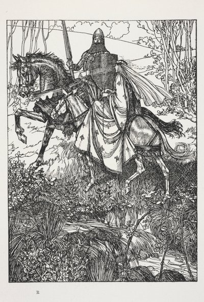 Sir Launcelot és Guinevere királynő, Alfred, Lord Tennyson illusztrációja: „A tisztességes nők álma...” alkotó: Edmund Joseph Sullivan