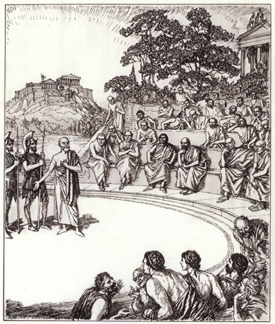 Szókratész bírái előtt (litho) alkotó: Edmund Joseph Sullivan