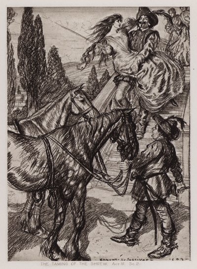 A cickány megszelídítése, III. felvonás, Sc 2 (litho) alkotó: Edmund Joseph Sullivan