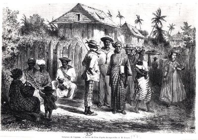 Cayenne bennszülöttei, M. Bouyer akvarelljei nyomán, metszet: Antoine Valery Bertrand (sz. 1823) (metszet) (f/w fotó) alkotó: Edouard (after) Riou