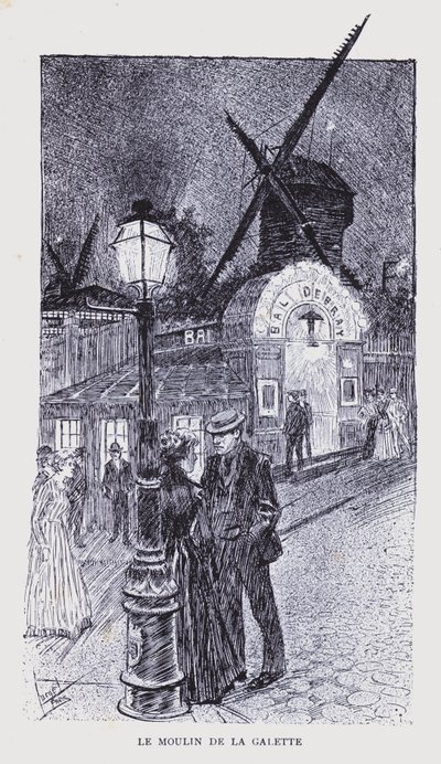 Bohém Párizs: Le Moulin de la Galette (litográfia) alkotó: Edouard Alfred (1875-1954) Cucuel