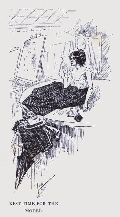 Bohém Párizs: Pihenőidő a modellnek (litográfia) alkotó: Edouard Alfred (1875-1954) Cucuel