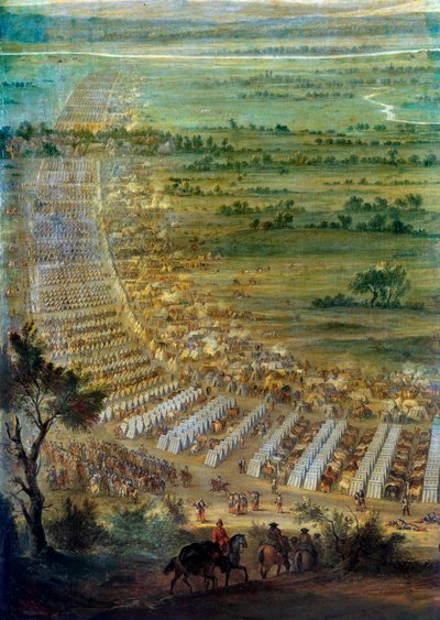 XIV. Lajos (1638-1715) Dole en Franche Comte városának elfoglalása, a katonai tábort ábrázoló részlet, 1674.06.06. János Pál festménye (1675-1683 körül ismert). V 2,29x3,3 m Versailles, musee du chateau alkotó: Edouard Antoine Renard