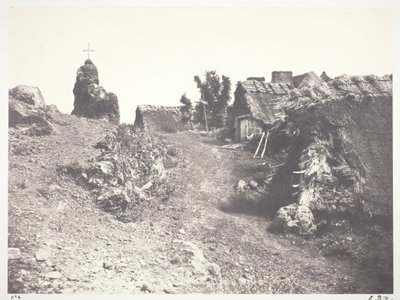 Nádfedeles nyaralók Auvergne-ben, kálváriával, 1852, nyomtatva 1978. alkotó: Édouard Baldus