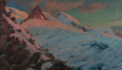 Két hegymászó érkezik a Les Grands Mulets-hez (Mont-Blanc-hegység) (olaj, karton) alkotó: Edouard Brun