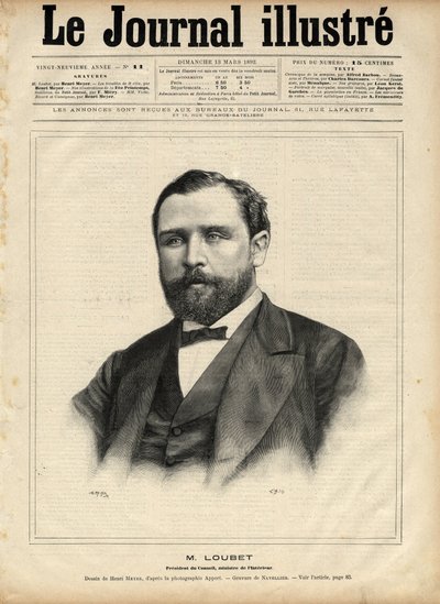 Emile Loubet (1836-1929) 1892-ben (a tanács elnöke - belügyminiszter) Navellier metszete az 1892-es „The Illustrous Journal”-ban alkotó: Edouard Felicien Eugene Navellier