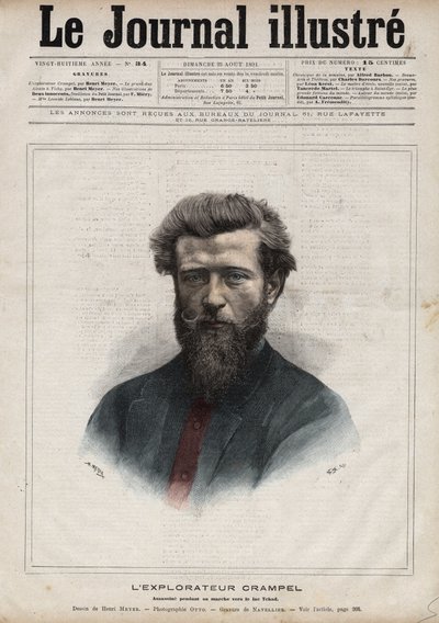 Paul Crampel (1864-1891), Közép-Afrika francia felfedezőjének portréja – Navellier metszetei az 1891-es „A jeles naplóban” alkotó: Edouard Felicien Eugene Navellier