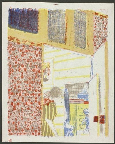Beltér rózsaszín tapétával III, hetedik lemez a Tájak és enteriőrökből alkotó: Édouard Jean Vuillard