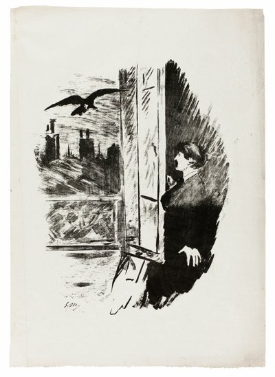 Az ablaknál ("Nyisd ki, kidobtam a redőnyt..."), a Hollóból (Le Corbeau) alkotó: Édouard Manet