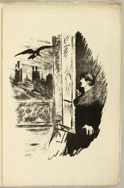 Az ablaknál ("Nyisd ki, kidobtam a redőnyt..."), a Hollóból (Le Corbeau) alkotó: Édouard Manet