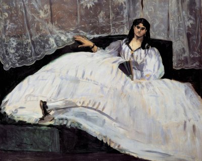 Hölgy legyezővel alkotó: Édouard Manet