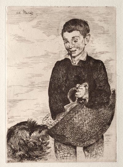 A gyerek a kutyával, a bevásárlótáskával alkotó: Édouard Manet