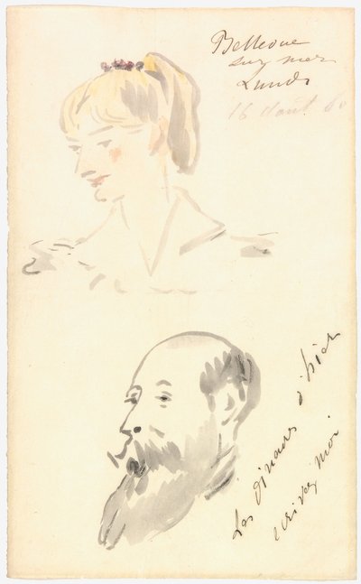 Manet - Női fej és szakállas férfi fej, 1880 alkotó: Édouard Manet