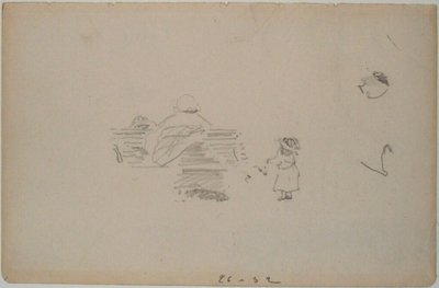 Manet - Vázlat egy padon ülő nőről és egy mellette álló gyermekről (vázlatfüzetből), 1864-1868 körüli évek alkotó: Édouard Manet