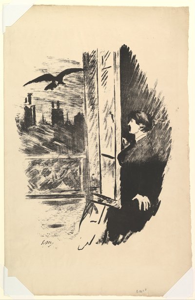 Open Here I Flung the Shutter. Illusztráció a Hollóhoz, Edgar Allan Poe, 1875. alkotó: Édouard Manet