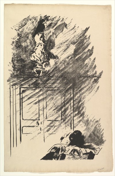 Pallas mellszobrán ült. Illusztráció a Hollóhoz, Edgar Allan Poe, 1875. alkotó: Édouard Manet