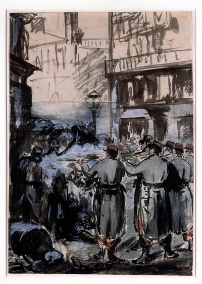 1871-es város: „A barikád” Edouard Manet (1832-1883) rajza 1871 Dim. 46,2 x 32,5 m alkotó: Édouard Manet