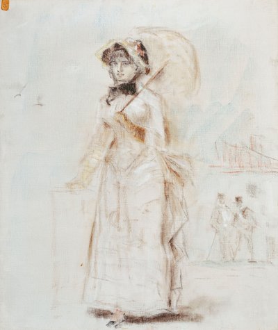 nő séta nyitott esernyővel; Nő sétálni nyitott napernyővel, 1880 alkotó: Édouard Manet
