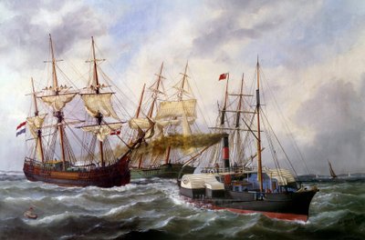 Le Neptune au Havre két háromszőnyeges utánfutója 1882-ben Edouard Adam festménye (1847-1929) 1882 Párizs, Musee de la Marine alkotó: Edouard Marie Adam
