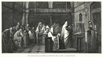 Zsinagóga tóraolvasás közben (litho) alkotó: Edouard Moyse