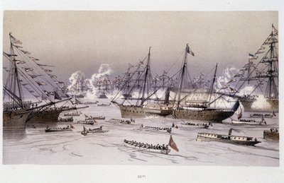 Az Eagle bejárata Port Saidba, a Szuezi-csatorna felavatására – Riou, Marius Fontaine „A Szuezi földszoroson keresztül” című művében alkotó: Edouard Riou