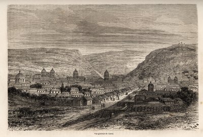 Cusco vagy Cusco, az inkák egykori fővárosa, általános képe, Riou rajza, Paul Marcoy 1848-tól 1860-ig tartó dél-amerikai utazásának illusztrálására. Metszet a „Le tour du monde”-ban, szerkesztette Edouard Charton alkotó: Edouard Riou