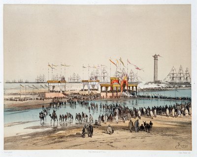 A Szuezi-csatorna felavatása Port-Saidban (Port mondta) – Riou, Marius Fontaine „A Szuezi földszoroson keresztül” című művében alkotó: Edouard Riou