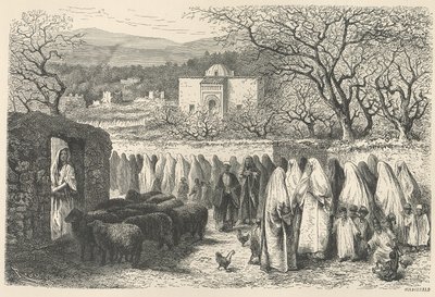 Marabout és körmenet: Tlemcen, metszet: Henri Theophile Hildibrand (1824-97) alkotó: Edouard Riou