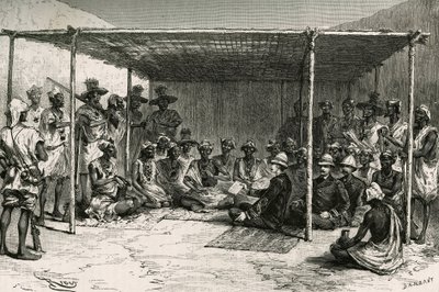 Joseph Gallieni (1849-1916) parancsnok és Tokontan Keita között 1880. április 25-én aláírták azt a szerződést, amely Kita országot (a volt francia Szudán, a mai Mali) Franciaország protektorátusa alá helyezte. Riou metszete, az au. vázlata alapján alkotó: Edouard Riou